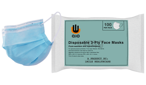 AIO Disposable 3-Ply Face Mask Universal Blue