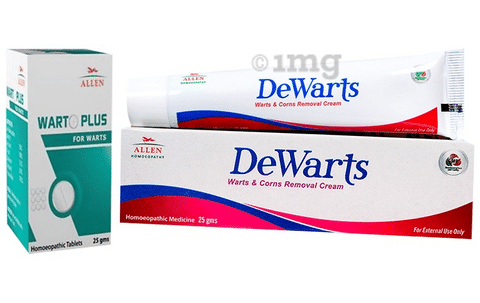 Allen Anti Warts Combo Pack of Warto Plus 30gm Tablet & Dewarts Cream 25gm