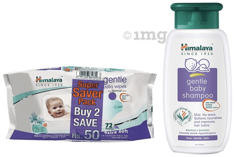 Baby Care Combo of Himalaya Gentle Baby Shampoo 400ml and 2 Packs of  Himalaya Gentle Baby Wipes 72 Each