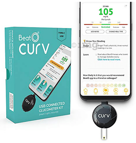 BeatO Curv Glucometer Kit - USB Type-C with 25 Strips & 25 Lancets