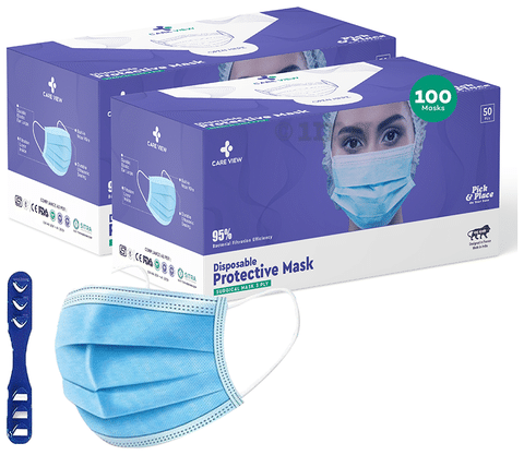 Care View CV 2992M 3 Ply Disposable Protective Mask (50 Each) Universal Blue