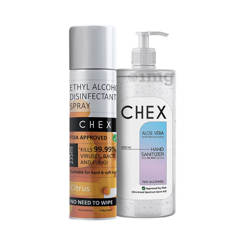 Chex Combo Pack of Ethyl Alcohol Disinfectant Spray (235ml) & Aloe Vera Hand Sanitizer (500ml)