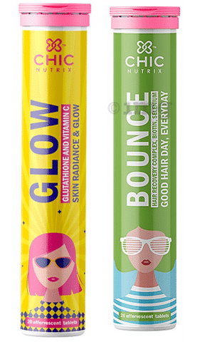 Chicnutrix Combo Pack of Glow Effervescent Tablet & Bounce Green Apple Effervescent Tablet (20 Each)