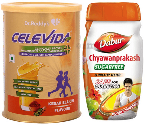 Combo Pack of Celevida Kesar Elaichi Nutrition Health Drink 400gm & Dabur Chyawanprakash Sugarfree 900gm