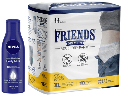 Combo Pack of Friends Premium 10 Adult Dry Pants, XL & Nivea Body Milk Nourishing Lotion 200ml