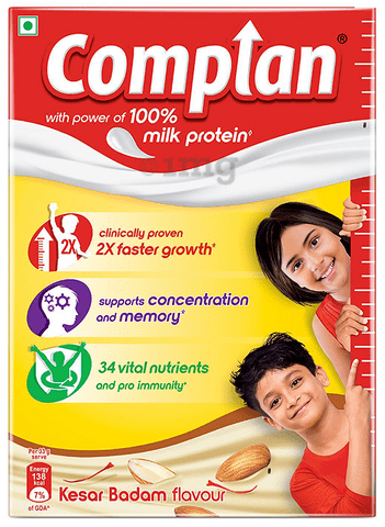 Complan Nutrition and Health Drink with Power of 100% Milk Protein Kesar Badam Refill