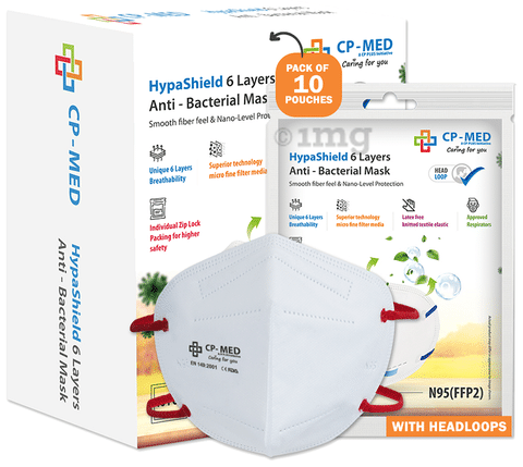 CP-Med N95 FFP2 Hypashield 6 Layers Anti-Bacterial Mask with Headloop Universal White
