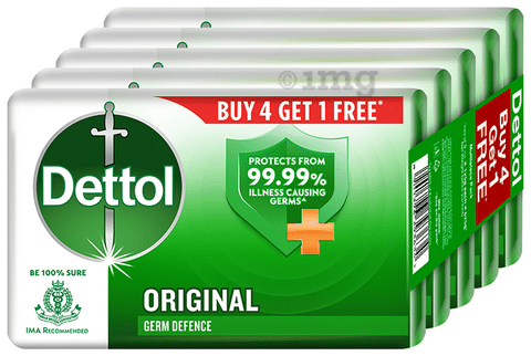 Dettol Original Bathing Soap Bar 125gm Each (Buy 4 Get 1 Free)