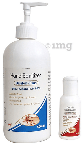 Disilon Combo Pack of Disilon Plus Ethyl Alcohol I.P. 80% Hand Sanitizer 500ml and Disilon Forte QAC 1% Hand Disinfectant 50ml