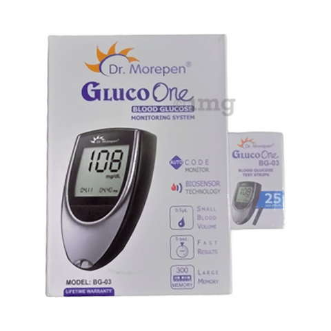 Dr Morepen BG 03 Gluco One Glucose Monitoring System with Gluco One BG 03 Blood Glucose 25 Test Strip