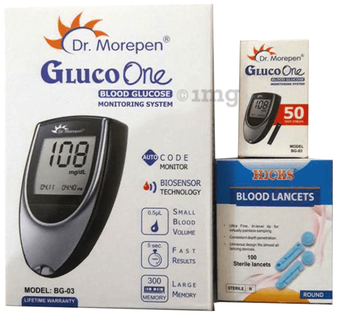 Dr Morepen Combo Pack of BG-03 Glucose Meter, 50 Test Strips and 100 Lancets