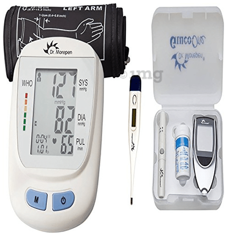 Dr Morepen Combo Pack of B.P. Monitor BP 09, Glucometer with 25 Test Strips and Thermometer