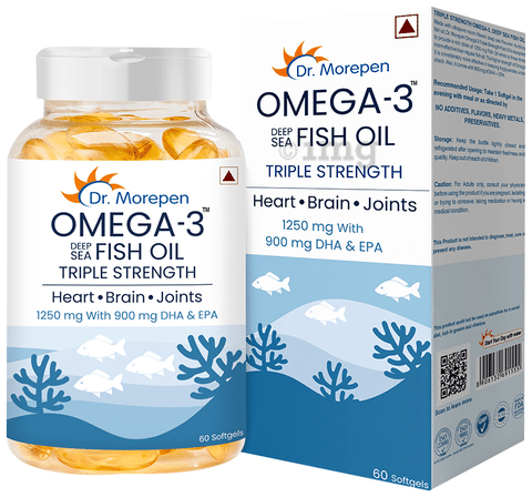 Dr. Morepen Omega 3 Triple Strength 1250mg Deep Sea Fish Oil with DHA & EPA 900mg Softgel