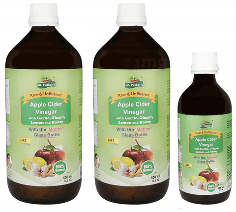 Dr. Patkar's Combo Pack of Apple Cider Vinegar with Garlic, Ginger, Lemon and Honey 2 Bottles of 500ml Each and 1 Bottle of 200ml