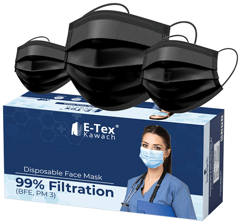 E-Tex Kawach 99% Filtration Disposable Face Mask Free Size Black