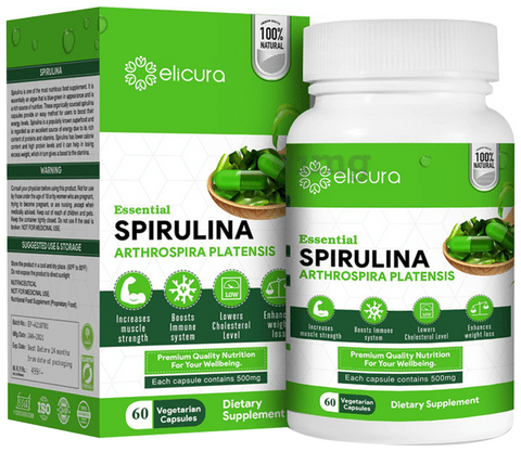 Elicura Essential Spirulina Arthrospira Platensis Vegetarian Capsule