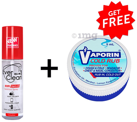 Ever Clean All-In-1 Sanitizer Spray with Vaporin Cold Rub 5ml Free Yummy Berry