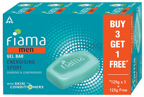 Fiama Men Gel Bar Energising Sport Buy 3 Get 1 Free (125gm Each)