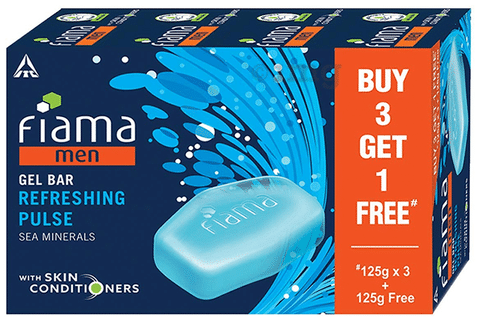 Fiama Men Gel Bar Refreshing Pulse Buy 3 Get 1 Free (125gm Each)