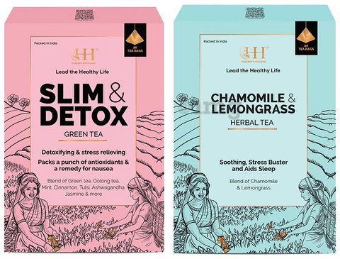 Healthy & Hygiene Combo Pack of Slim & Detox Green 20 Tea Bag & Chamomile & Lemongrass Herbal 20 Tea Bag (2gm Each)