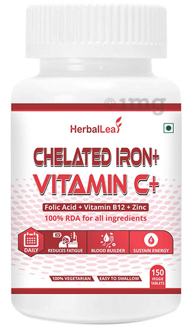 HerbalLeaf Chelated Iron + Vitamin C + Folic Acid + Vitamin B12 + Zinc Veggie Tablet