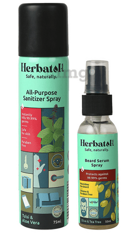 Herbatol Plus Combo Pack of All-Purpose Sanitizer Spray 75ml & Beard Serum Spray 50ml