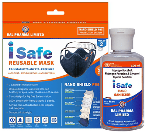 i Safe Nano Shield P95 Reusable Mask (Pack of 2) with 100ml Hand Sanitizer Free