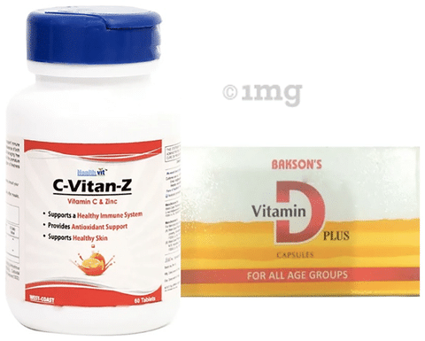 Immunity Care Combo of HealthVit C-Vitan-Z Vitamin C & Zinc 60 Tablet and Bakson's Vitamin D Plus 50 Capsule