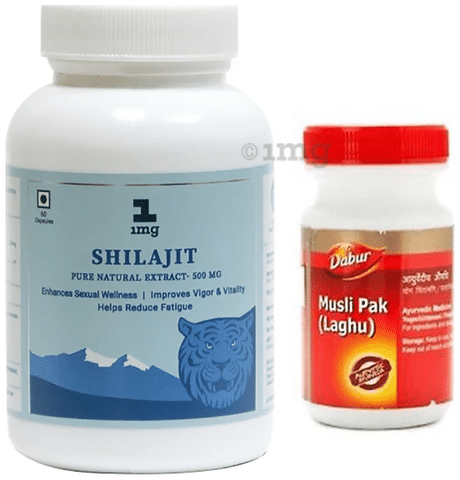 Men Vitality Combo of  1mg Shilajit Pure Natural Extract 60 Capsules and Dabur Musli Pak 125gm