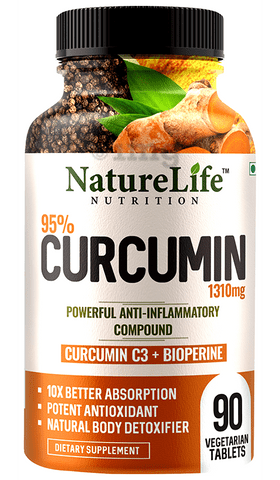Nature Life Nutrition 95% Curcumin 1310mg (Curcumin C3+Bioperine) Vegetarian Tablet