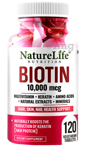 Nature Life Nutrition Biotin 10000mcg Multivitamin+Keratin+Amino Acids+Natural Extracts+Minerals Vegetarian Tablet