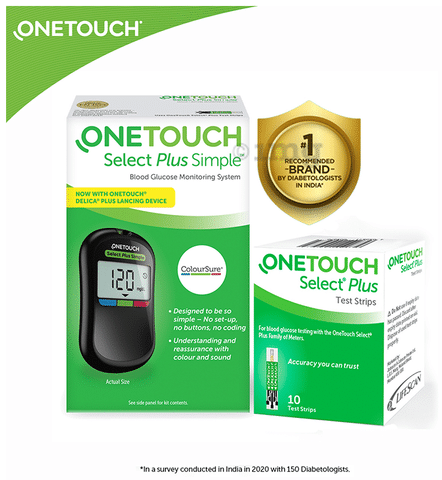 OneTouch Select Plus Simple Glucometer with 10 Free Strips Black