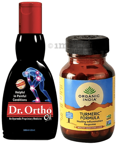 Pain Relief Combo of Dr Ortho Oil 120ml and Organic India Turmeric Formula 60 Veg Capsule