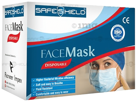 Safeshield 3 Layer Surgical Disposable Face Mask with Meltblown Filter & Nose Pin Blue