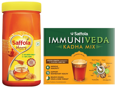 Saffola Combo Pack of Honey 500gm and Immuniveda Kadha Mix 20 Sachet (4gm Each)