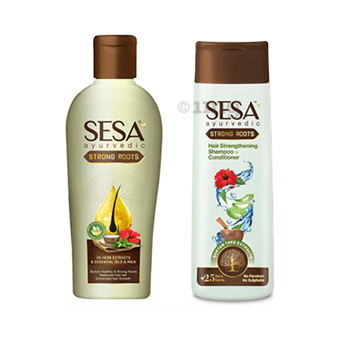 Sesa Combo Pack of Ayurvedic Strong Roots Hair Oil 110ml & Strong Roots Hair Strengthening Shampoo+Conditioner 200ml