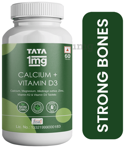 Tata 1mg Calcium + Vitamin D3, Zinc, Magnesium and Alfalfa Tablets for Joint Health & Immunity