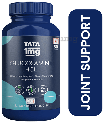 Tata 1mg Glucosamine HCL 1500 mg Tablets for Joint Health with Boswellia Serrata, Collagen Peptide, L-Arginine, and Curcuma Longa