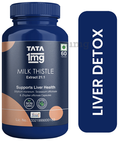 Tata 1mg Milk Thistle Capsules for Liver Detox, 70% Silymarin with Dandelion & Ginger