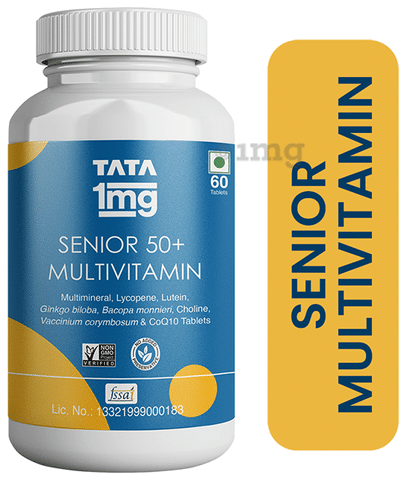 Tata 1mg Senior 50+ Multivitamin & Multimineral Immunity Booster Zinc, Vitamin C, Calcium, and Vitamin D Veg Tablet