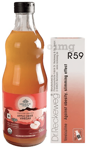 Weight Management Combo of Organic India Raw, Unfiltered Apple Cider Vinegar with Mother of Vinegar 500ml and Dr. Reckeweg R59 Obesity and Slimming Drop 22ml