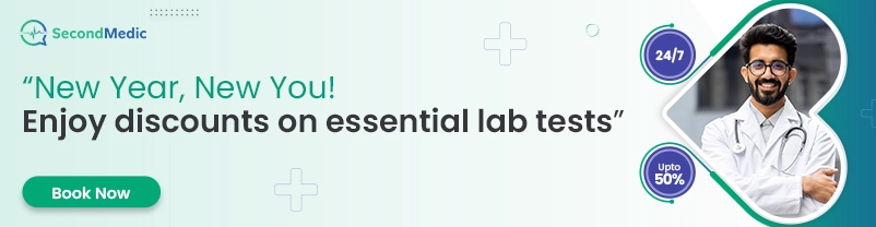 A banner displaying the text 'Enjoy discounts on essential lab tests.' This message indicates that discounts are available for important medical tests.
